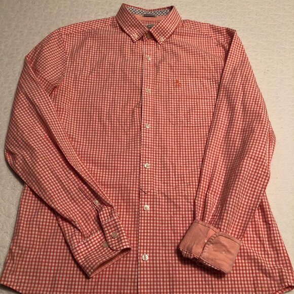 Izod heritage men's slim fit Orange Ck'd long sleeve button down sz medium - Picture 1 of 7